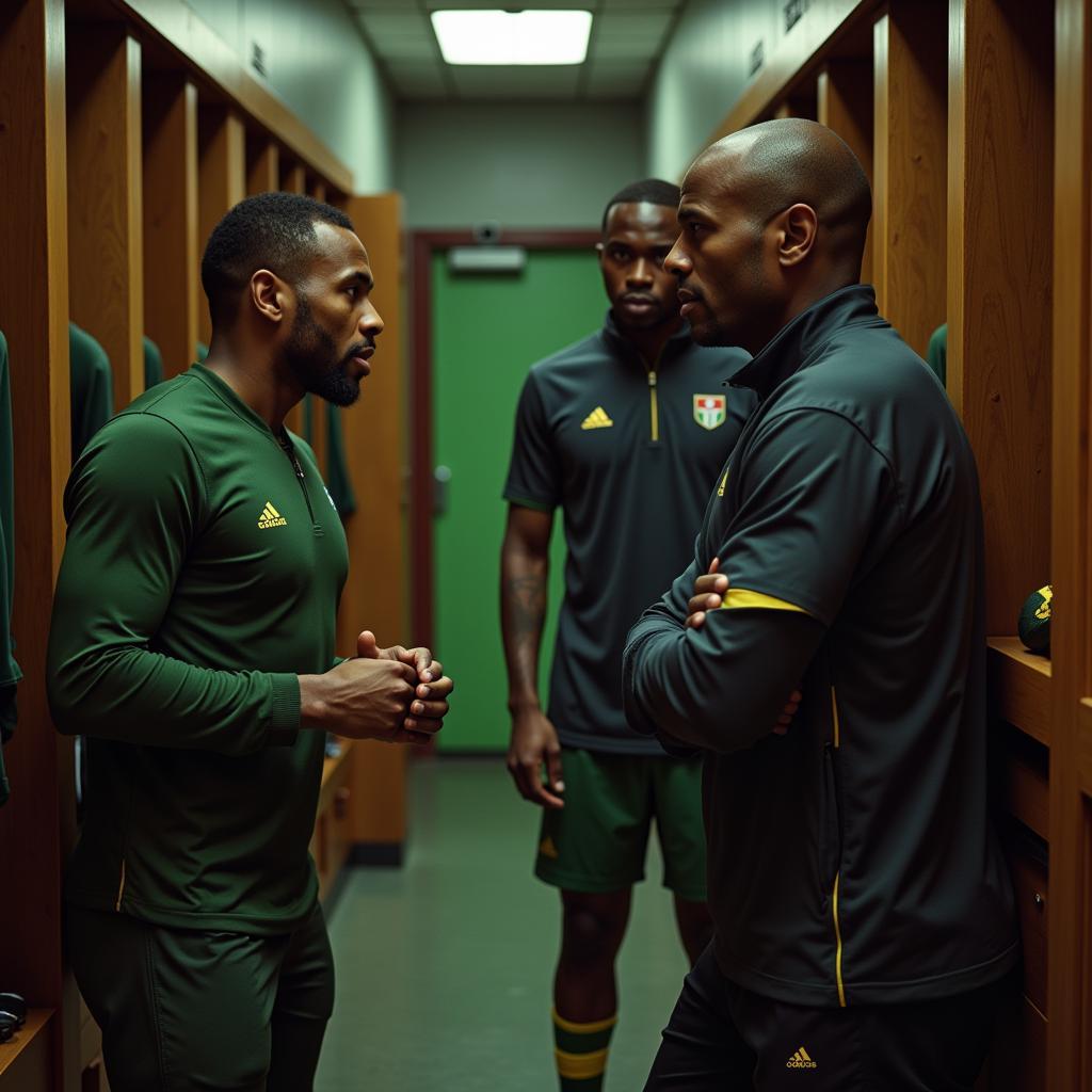 Ivorian footballer accidentally overhearing tactical discussion in locker room.