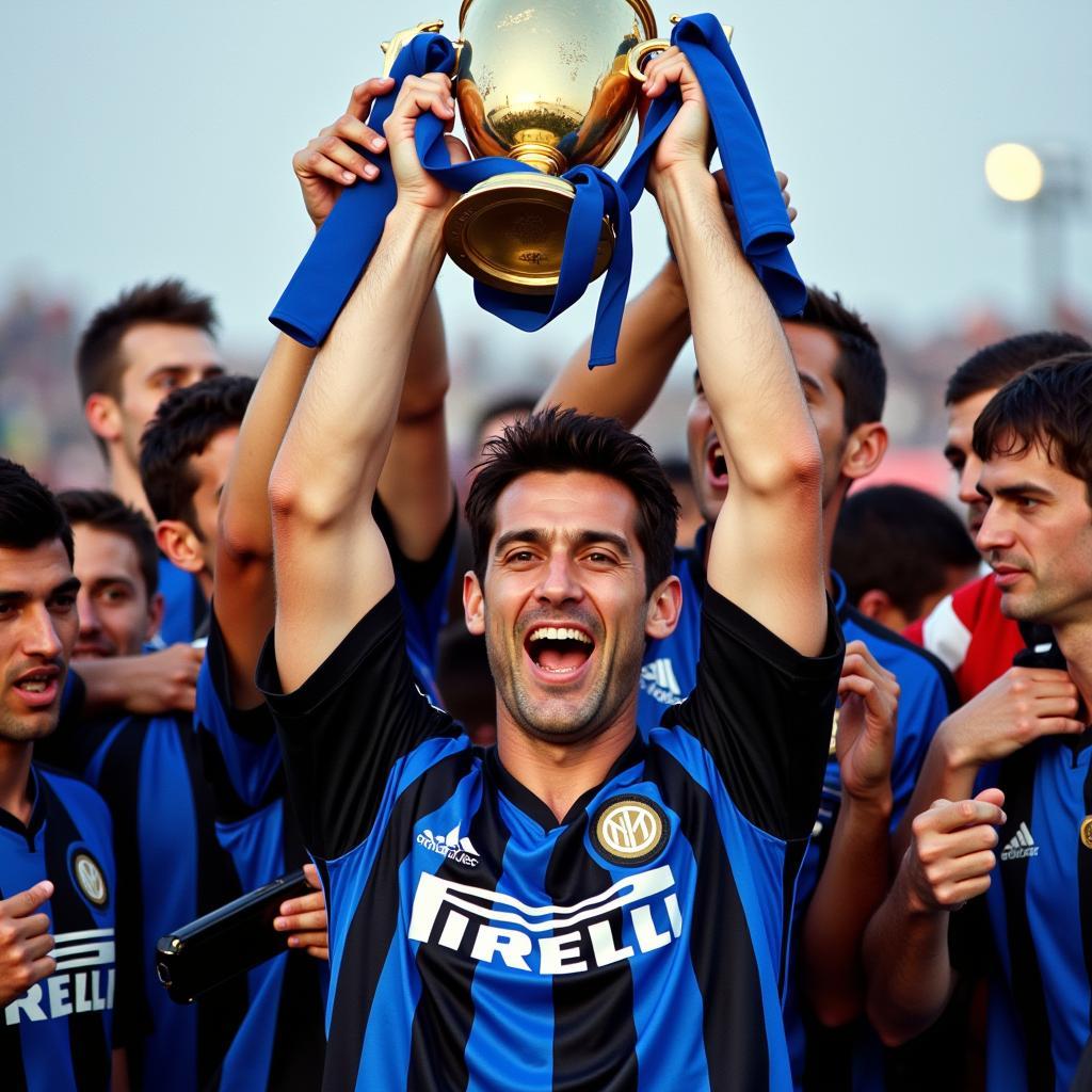 Javier Zanetti lifting a trophy as Inter Milan Captain