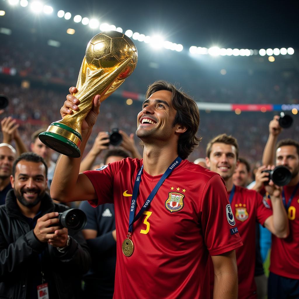 Kaká celebrates winning the Ballon d'Or, a testament to his exceptional talent and impact on the game.