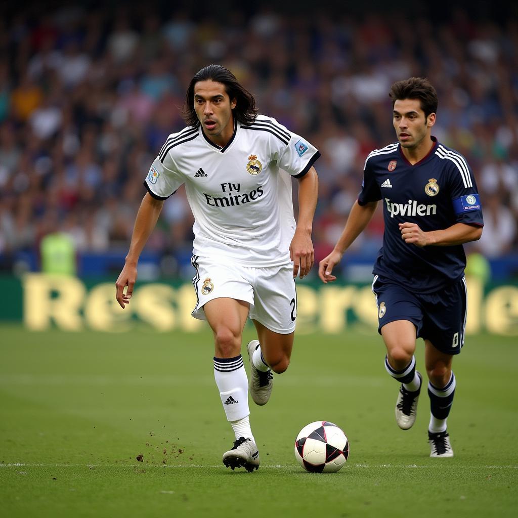 Kaka dribbling past a defender in his Real Madrid kit