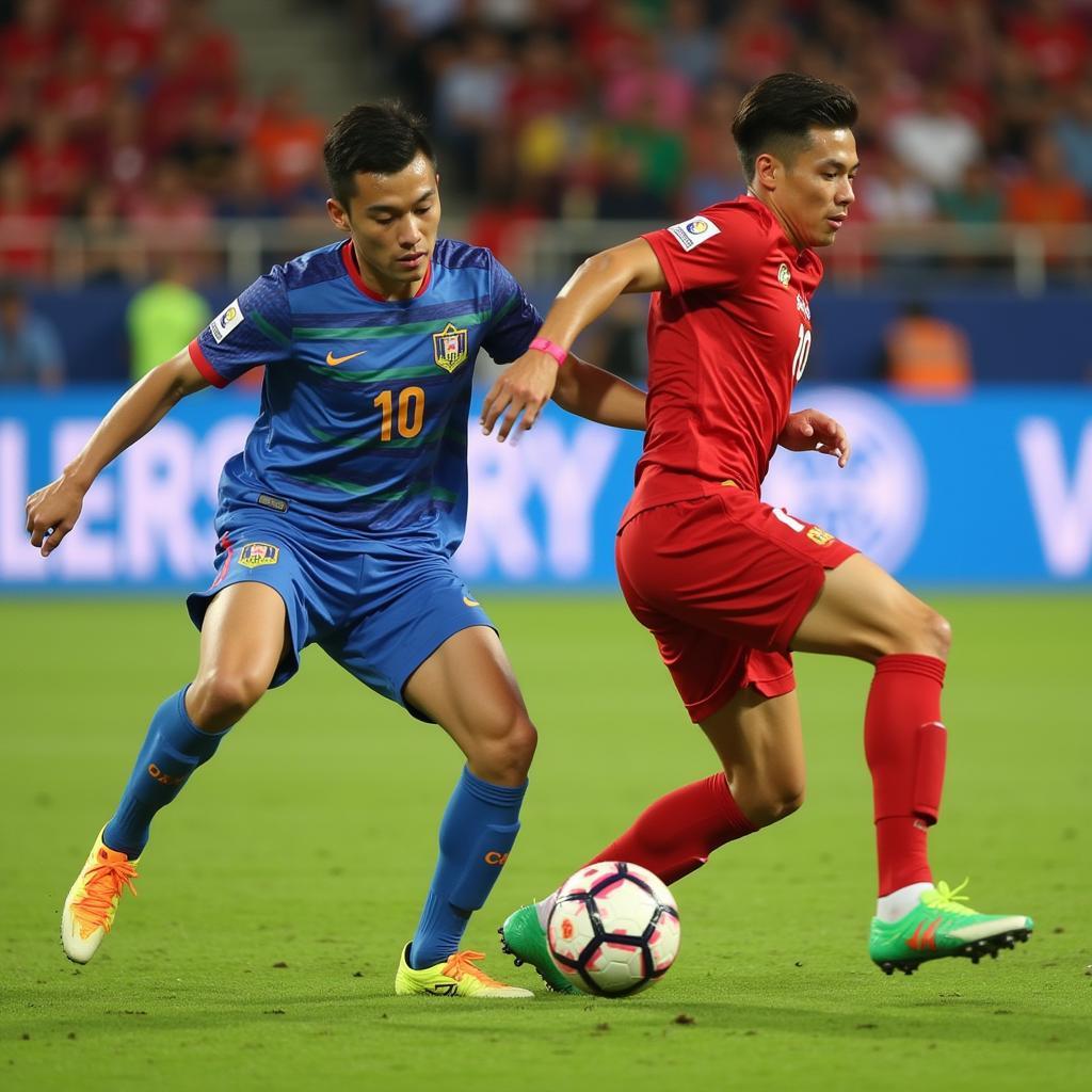 U23 Vietnam midfielders in action during a crucial match