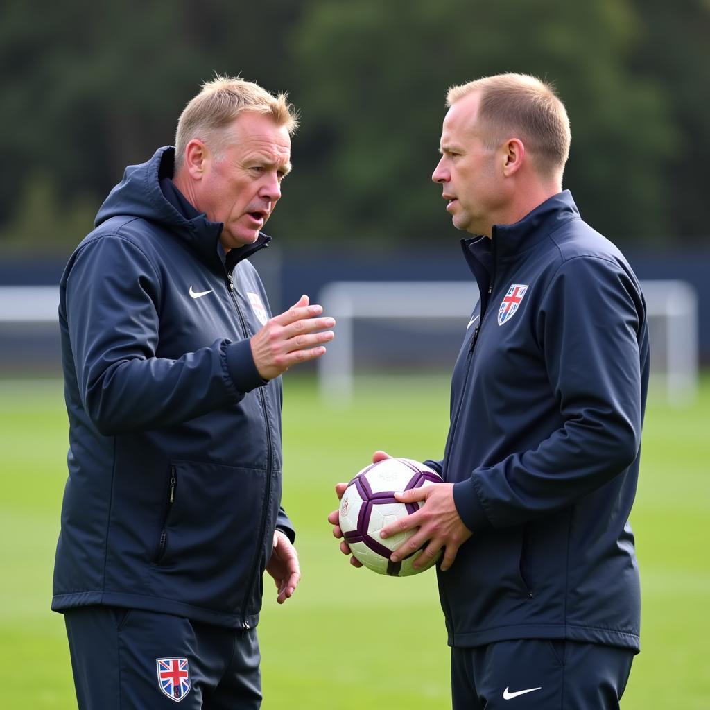 Koeman and Haaland discussing tactics on the training ground