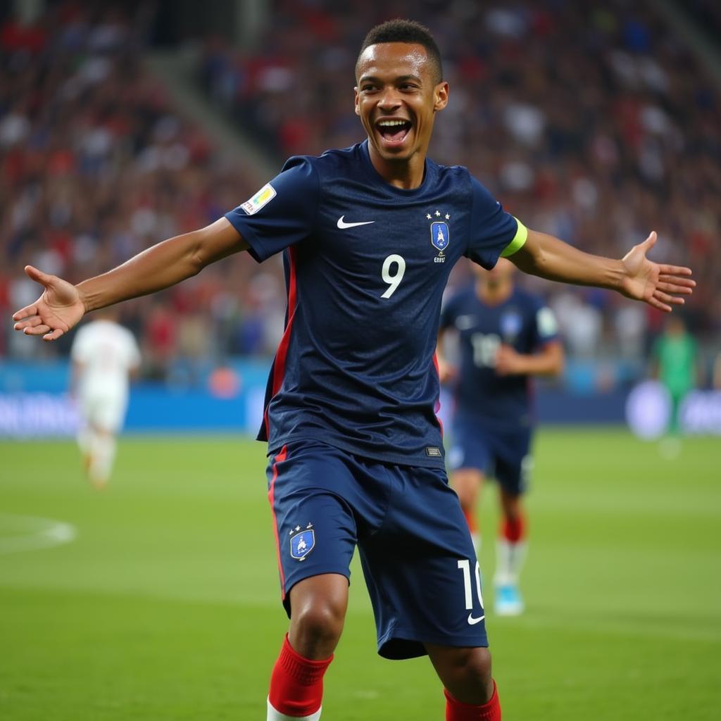 Kylian Mbappé celebrating his goal for France