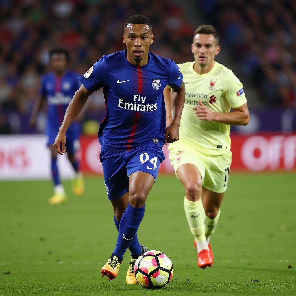 Kylian Mbappé sprinting with the ball