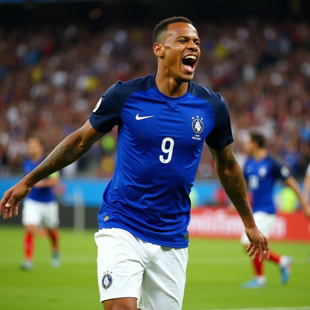 Kylian Mbappé celebrating a goal at the 2018 World Cup