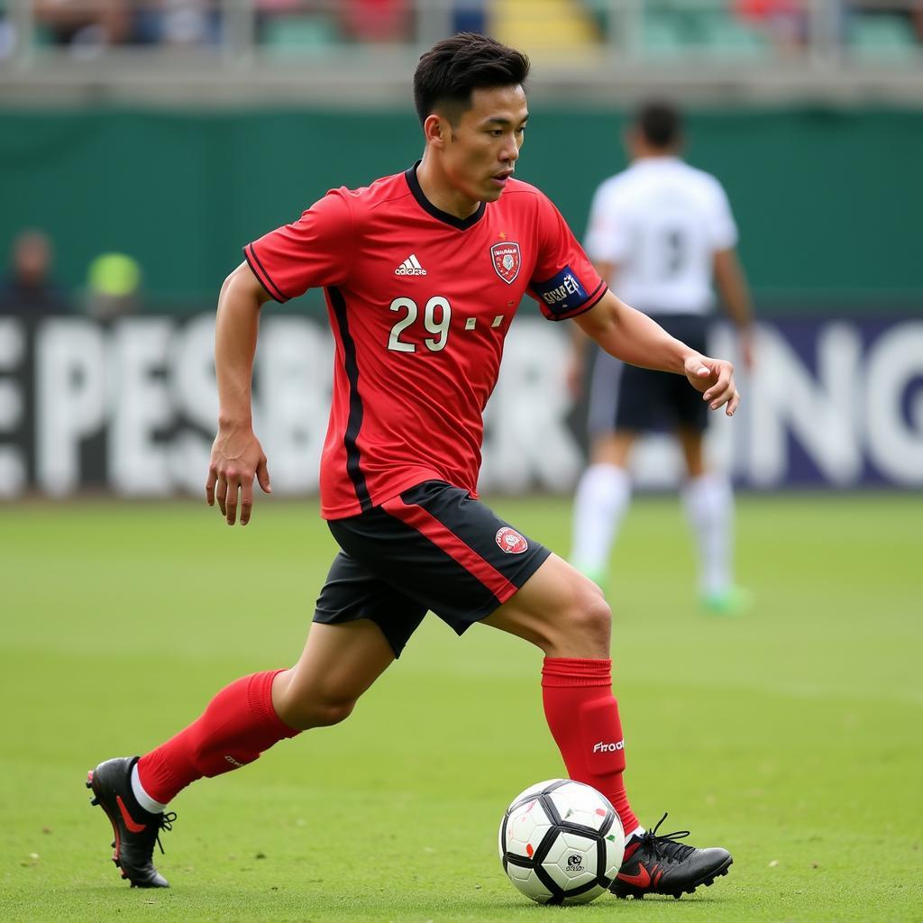 Lam Hai Dang showcasing his skills during a football match.