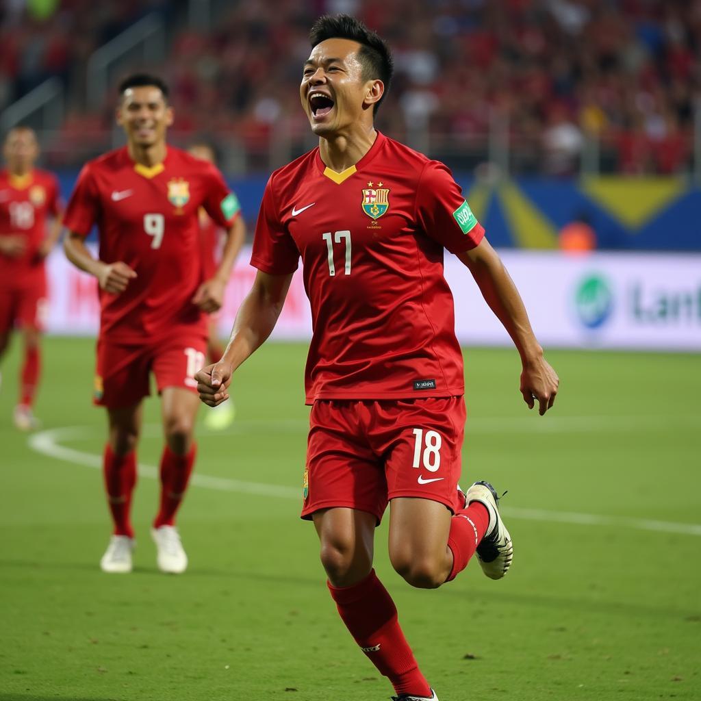 Le Cong Vinh celebrating a crucial goal for Vietnam