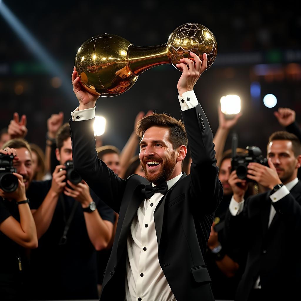 Lionel Messi celebrating his 2019 Ballon d'Or win