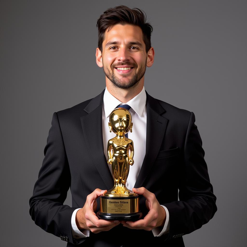 Lionel Messi Holding the Golden Boy Award