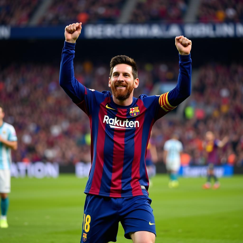 Lionel Messi celebrating a goal in La Liga