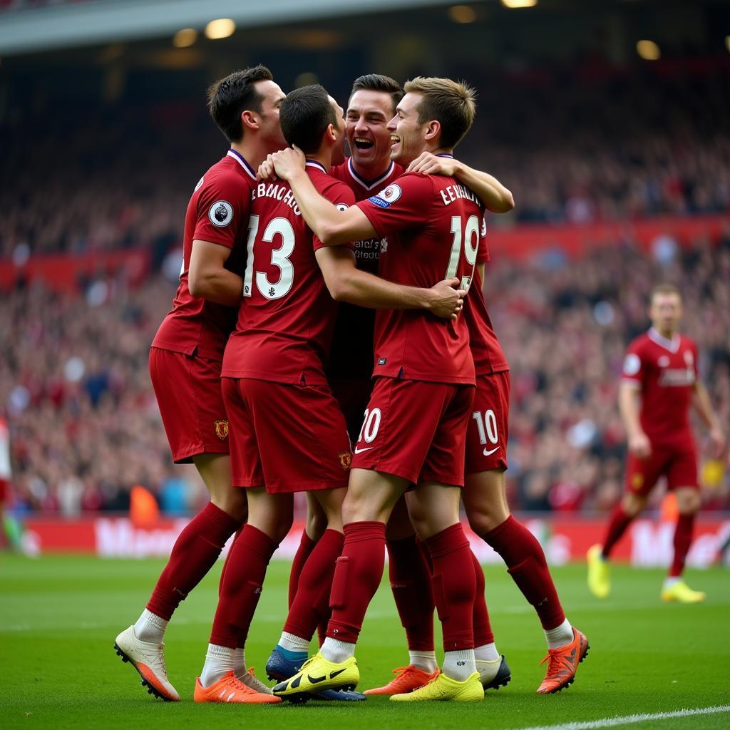 Liverpool Forwards Celebrating a Goal