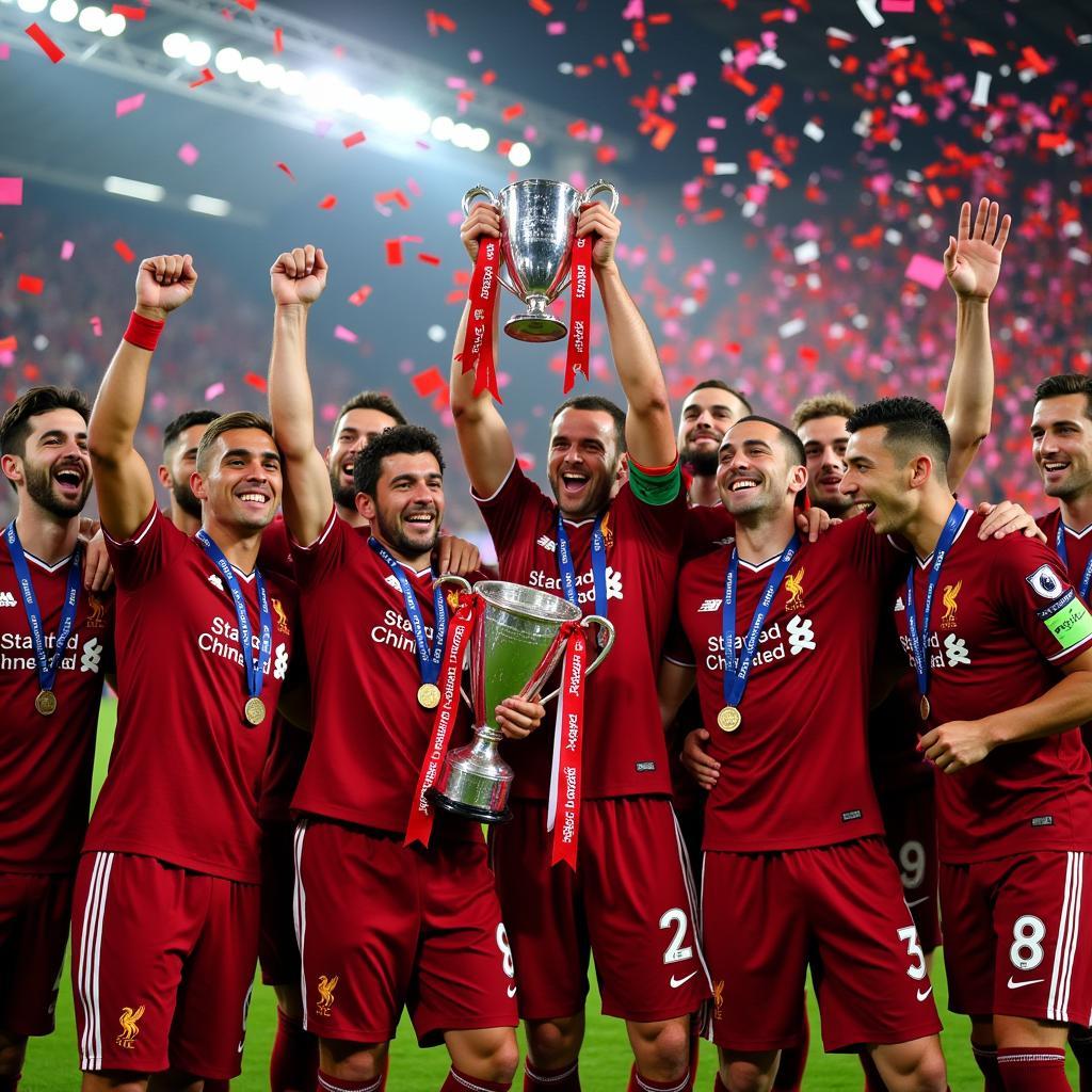 Liverpool Squad Celebrating the 2019 Premier League Title