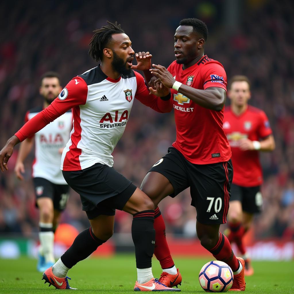 Lukaku and Southampton player clash during a match.