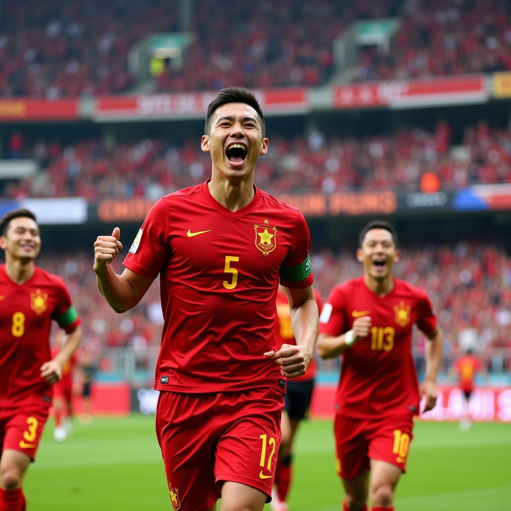 Luong Xuan Truong celebrating a goal with the Vietnamese national team