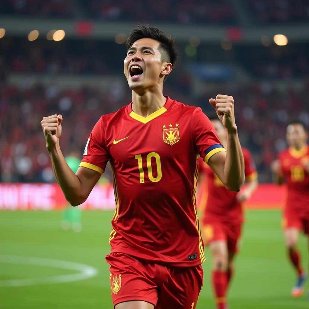 Mac Hong Quan celebrating a goal for Vietnam.