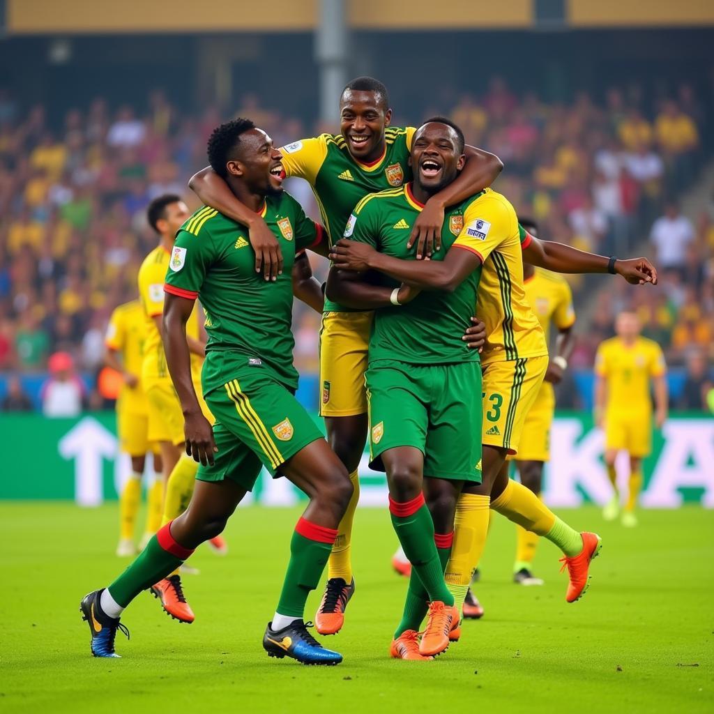 Malian Football Players Celebrating a Goal