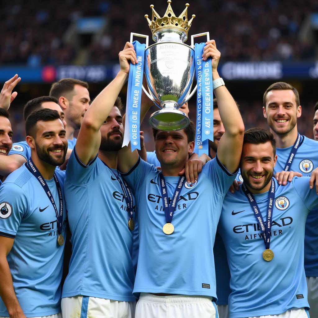 Man City Lifting the Premier League Trophy in 2018