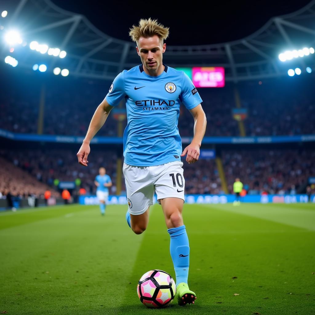 Haaland in action wearing the Man City 3rd kit