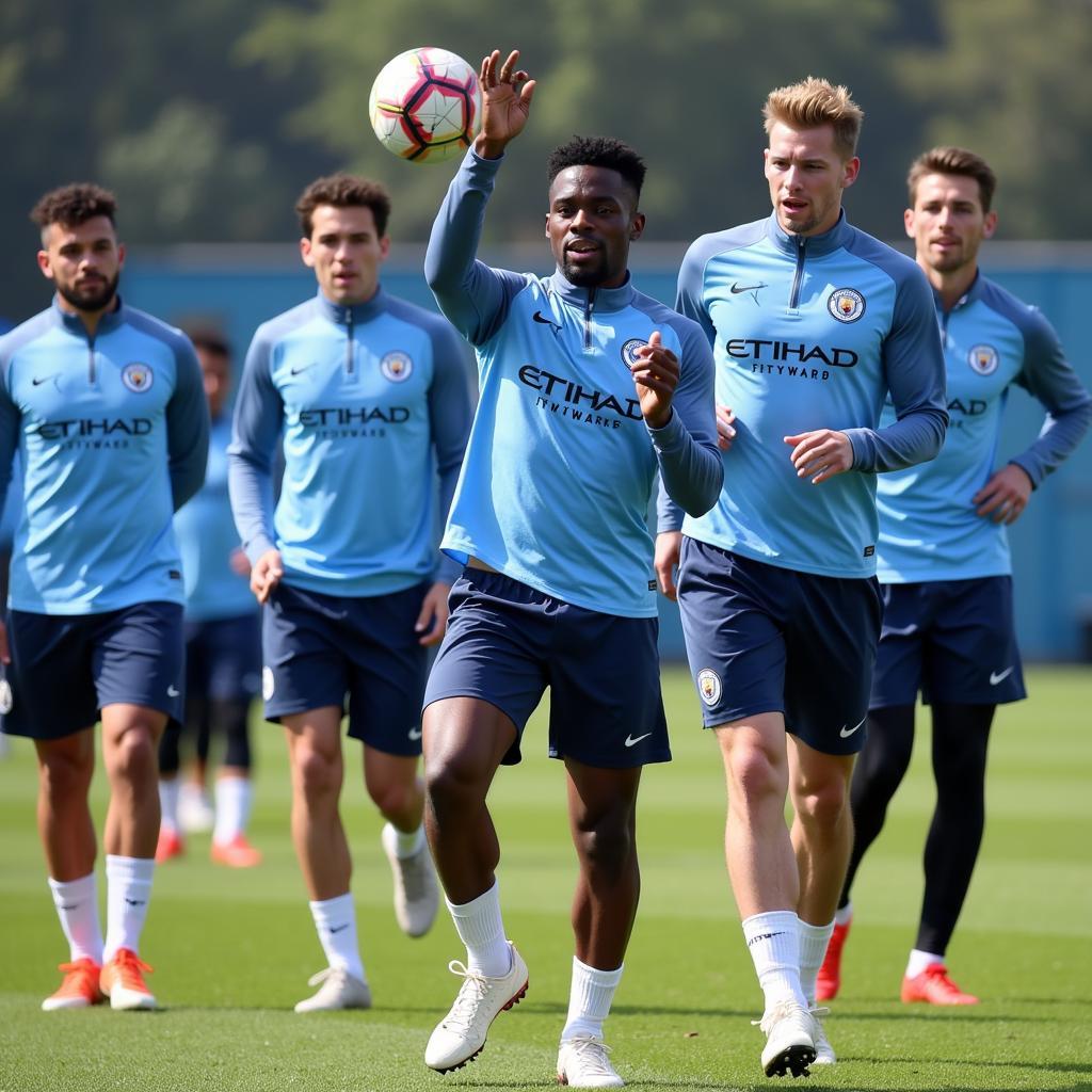 Manchester City squad training at the City Football Academy