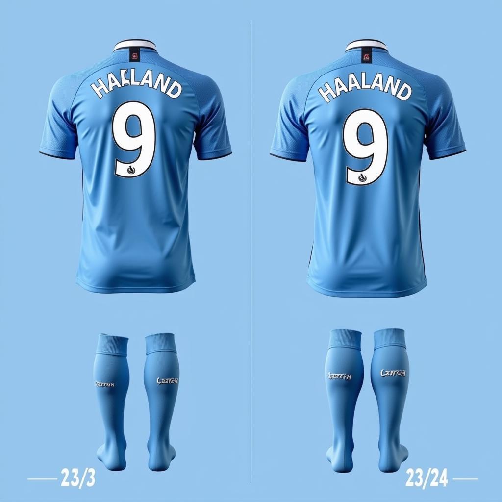 Comparison of Man City Kits 22/23 and 23/24 with Haaland