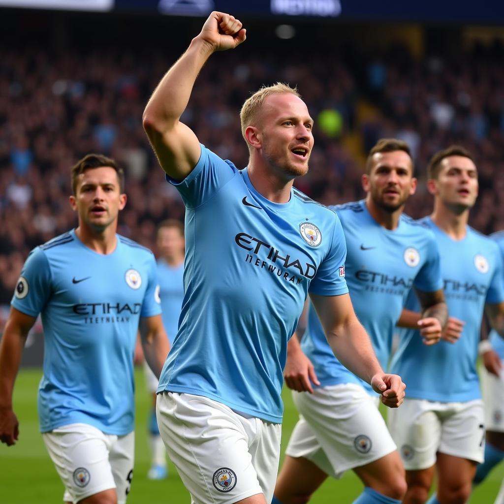 Haaland celebrates his goal against Arsenal