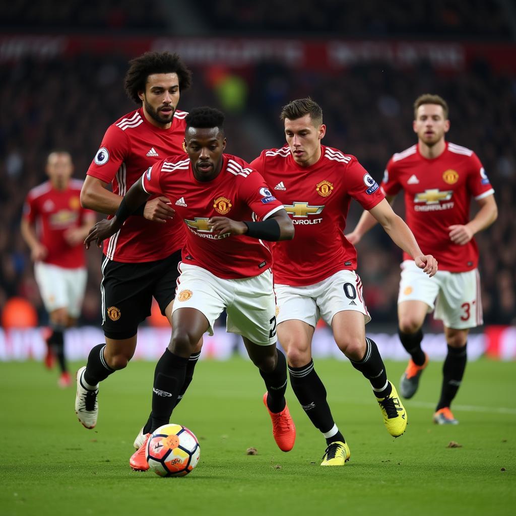 Manchester United Midfielders in Action During a Premier League Game