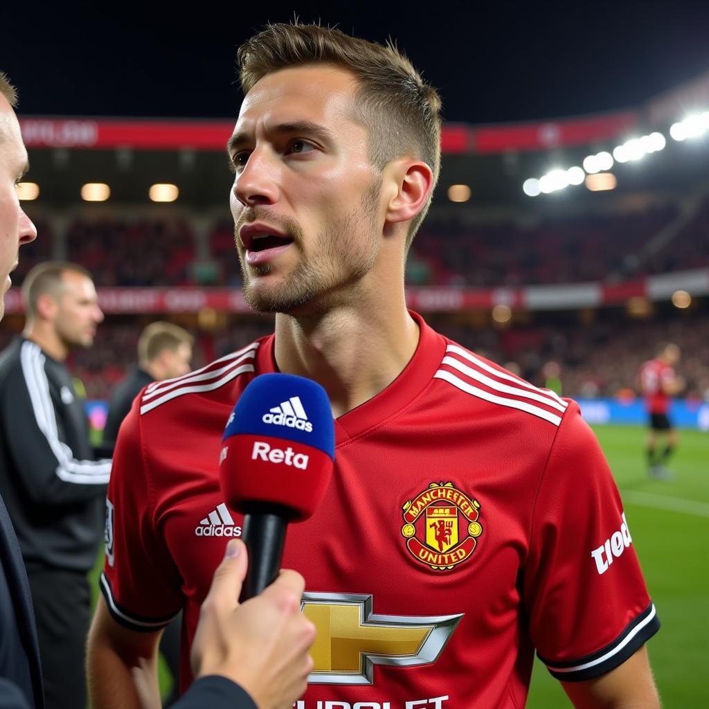 A Manchester United Player during a post-match interview