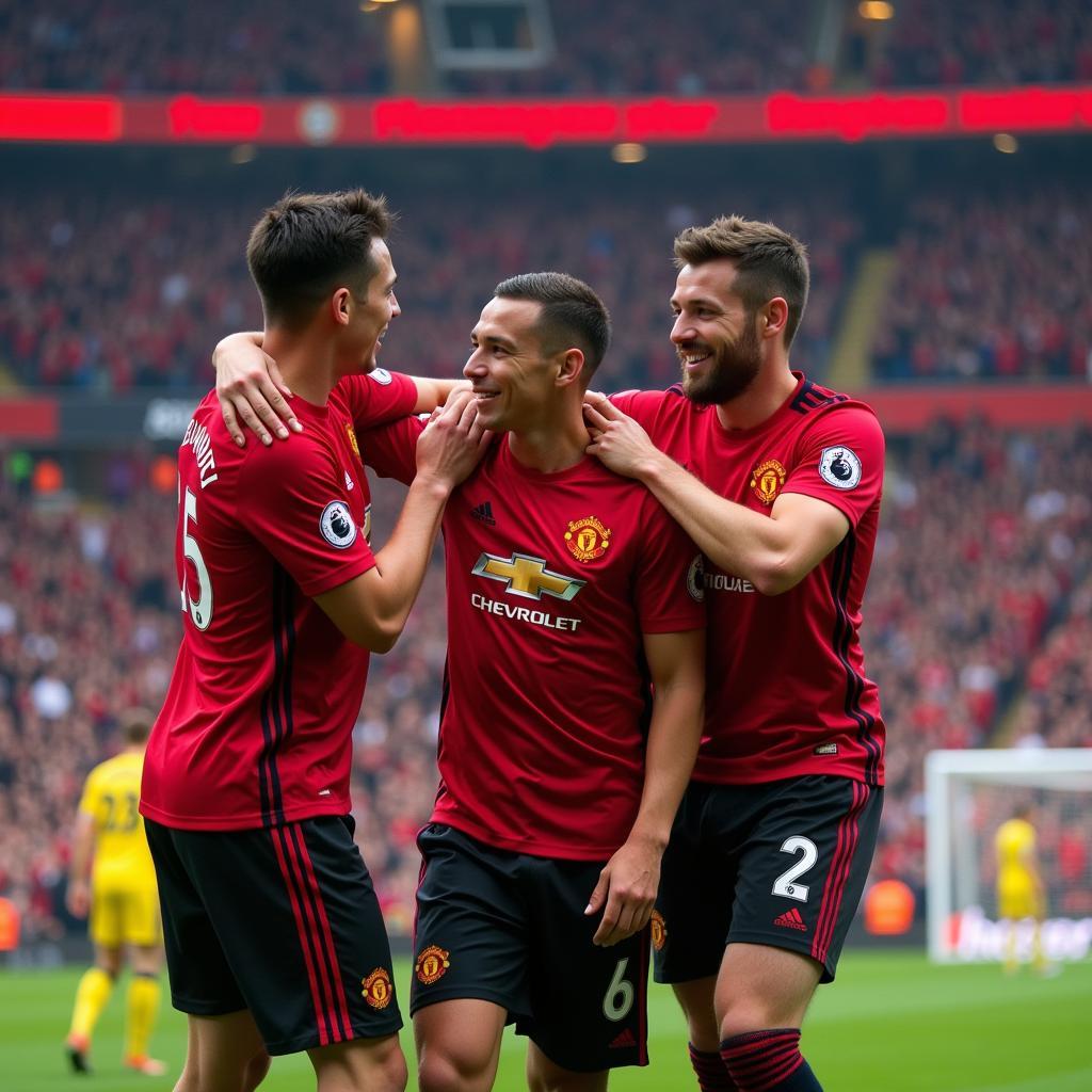 Manchester United Players Celebrating a Goal