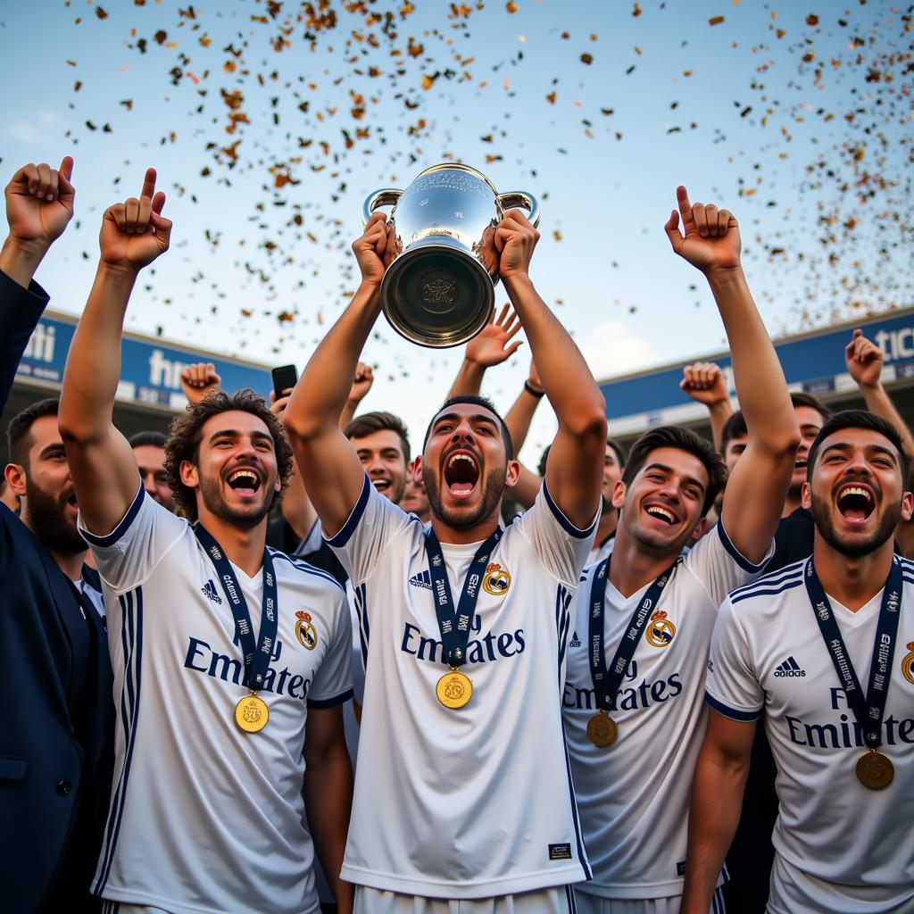 Marcelo celebrates a Champions League victory with Real Madrid.