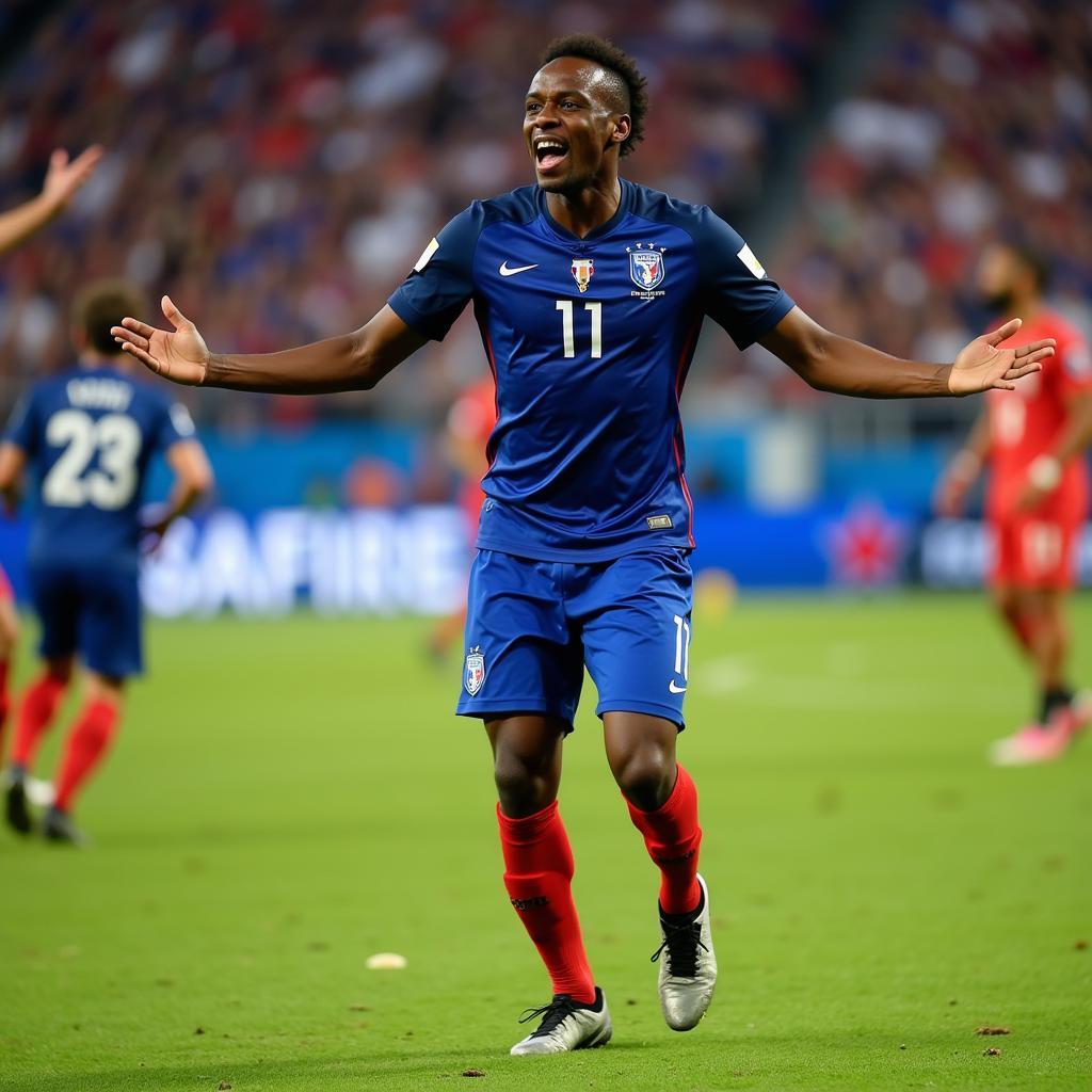 Blaise Matuidi celebrating a goal for the French national team, showcasing his passion and joy for the game.