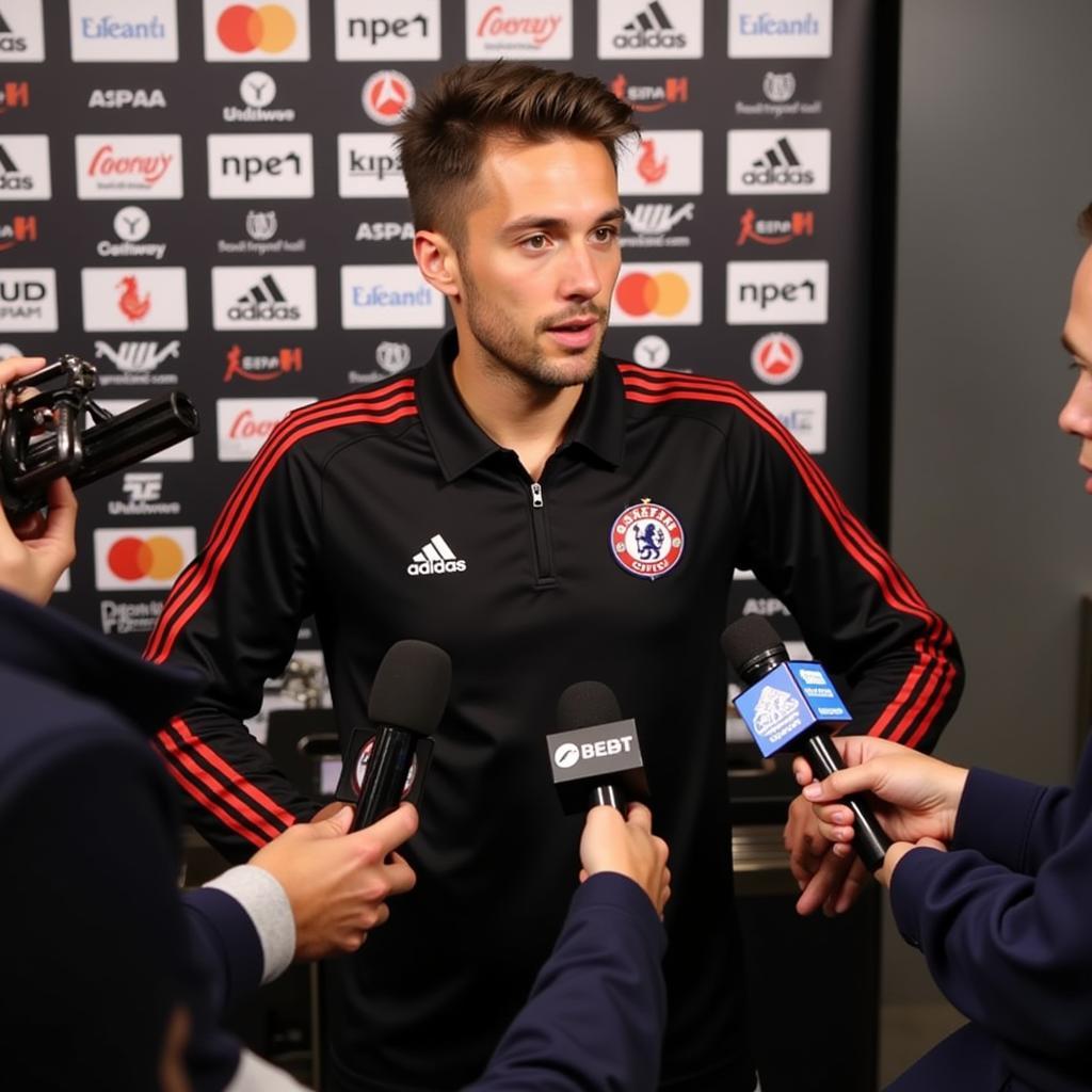 Maximilian Philipp speaking to a reporter during a post-match interview.