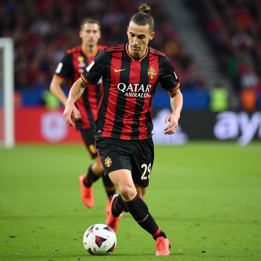 Maximilian Philipp skillfully dribbling the ball past an opponent during a professional football match.