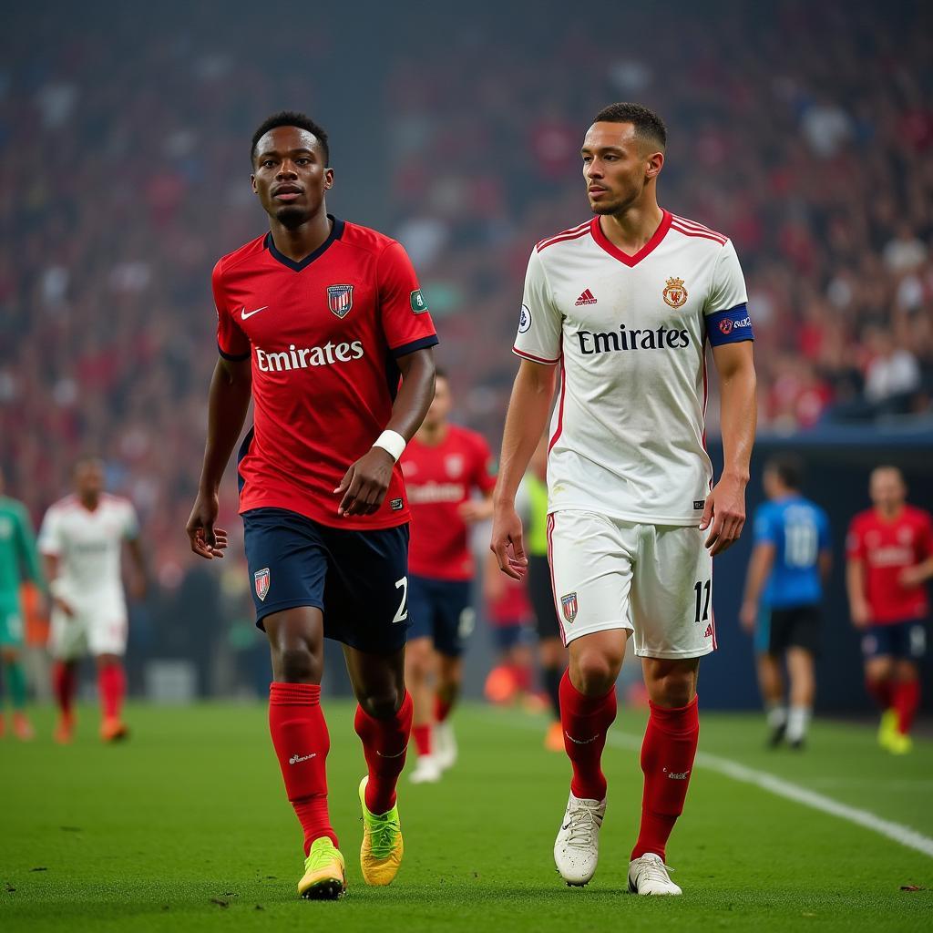 Mbappe and Haaland leading their teams onto the field