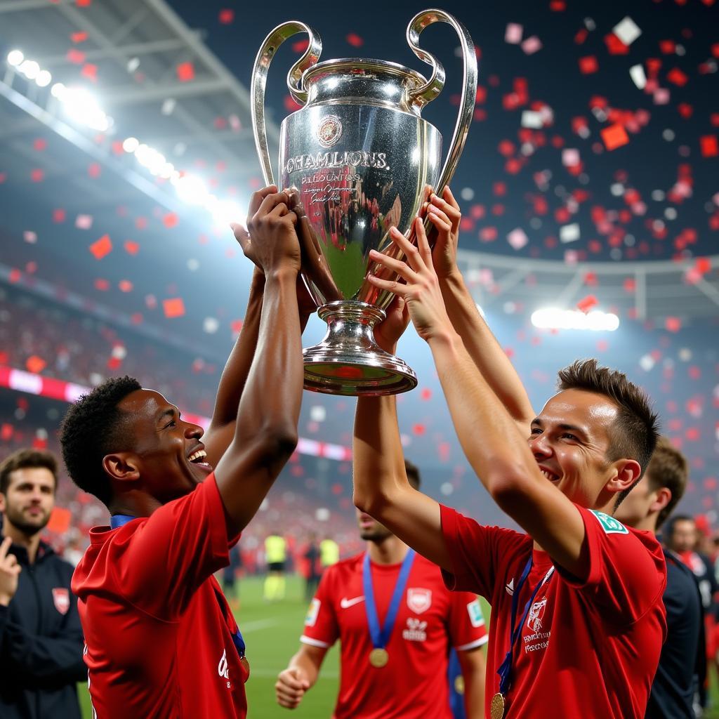 Mbappe and Haaland Lifting a Trophy