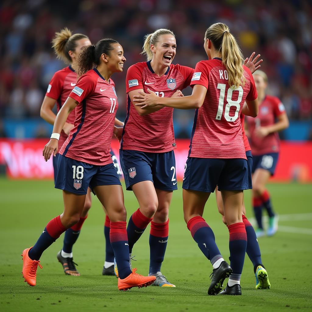 Megan Rapinoe celebrating a victory with her team