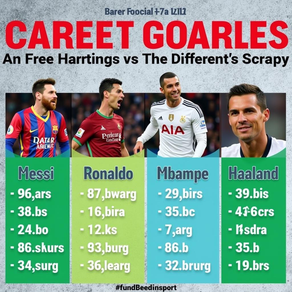 Goal Scoring Comparison between Messi, Ronaldo, Mbappe, and Haaland