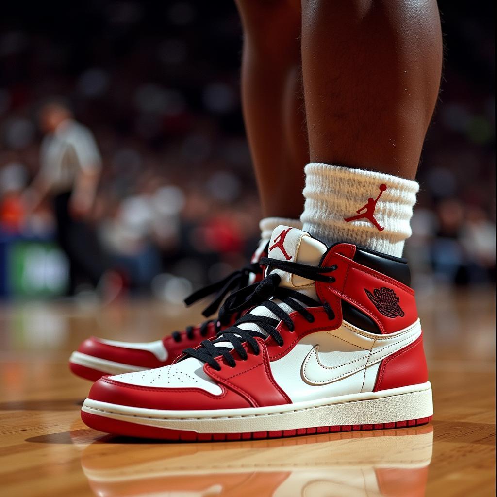 Michael Jordan wearing his signature Air Jordan shoes