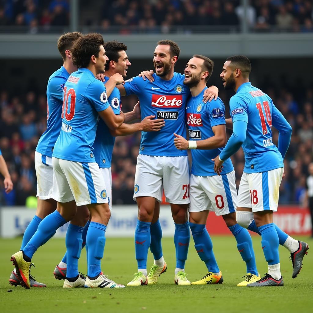 Napoli players celebrating a goal