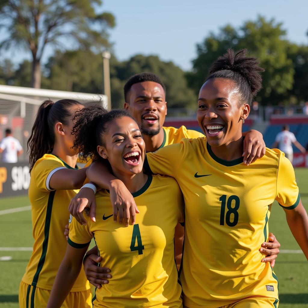 Naturalized football players celebrating a goal for their adopted nation.