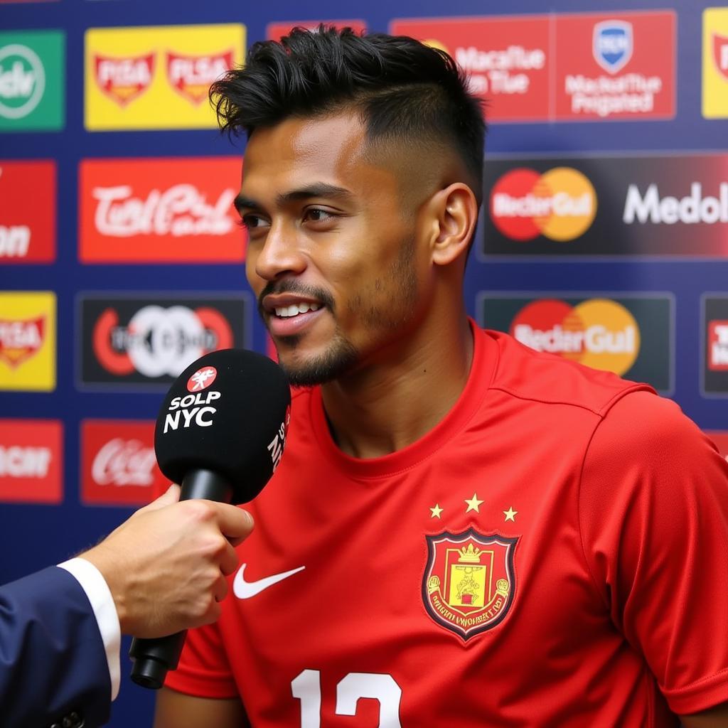 Naturalized player being interviewed after a U23 Vietnam match