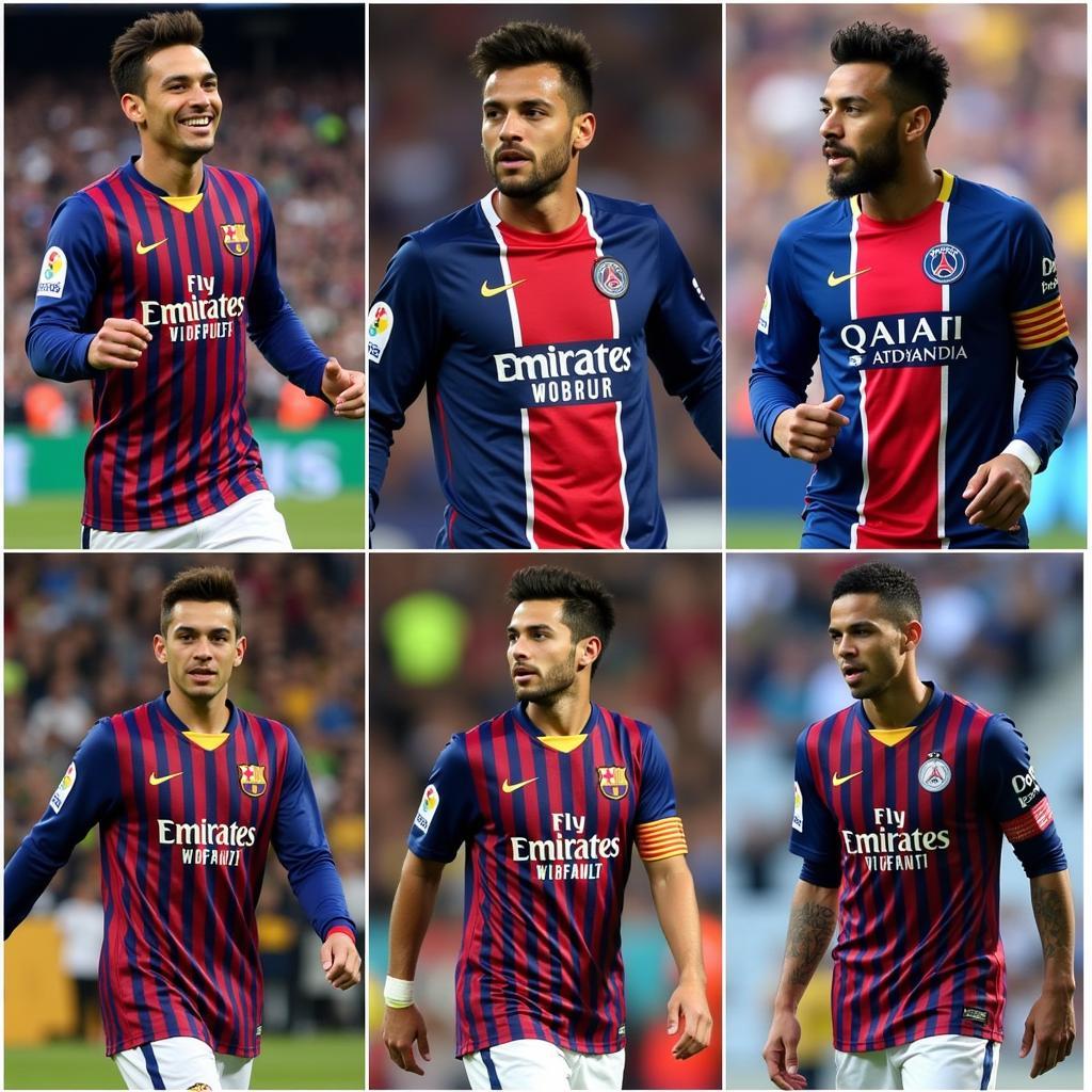 Evolution of Neymar's long sleeve jersey style from Barcelona to PSG