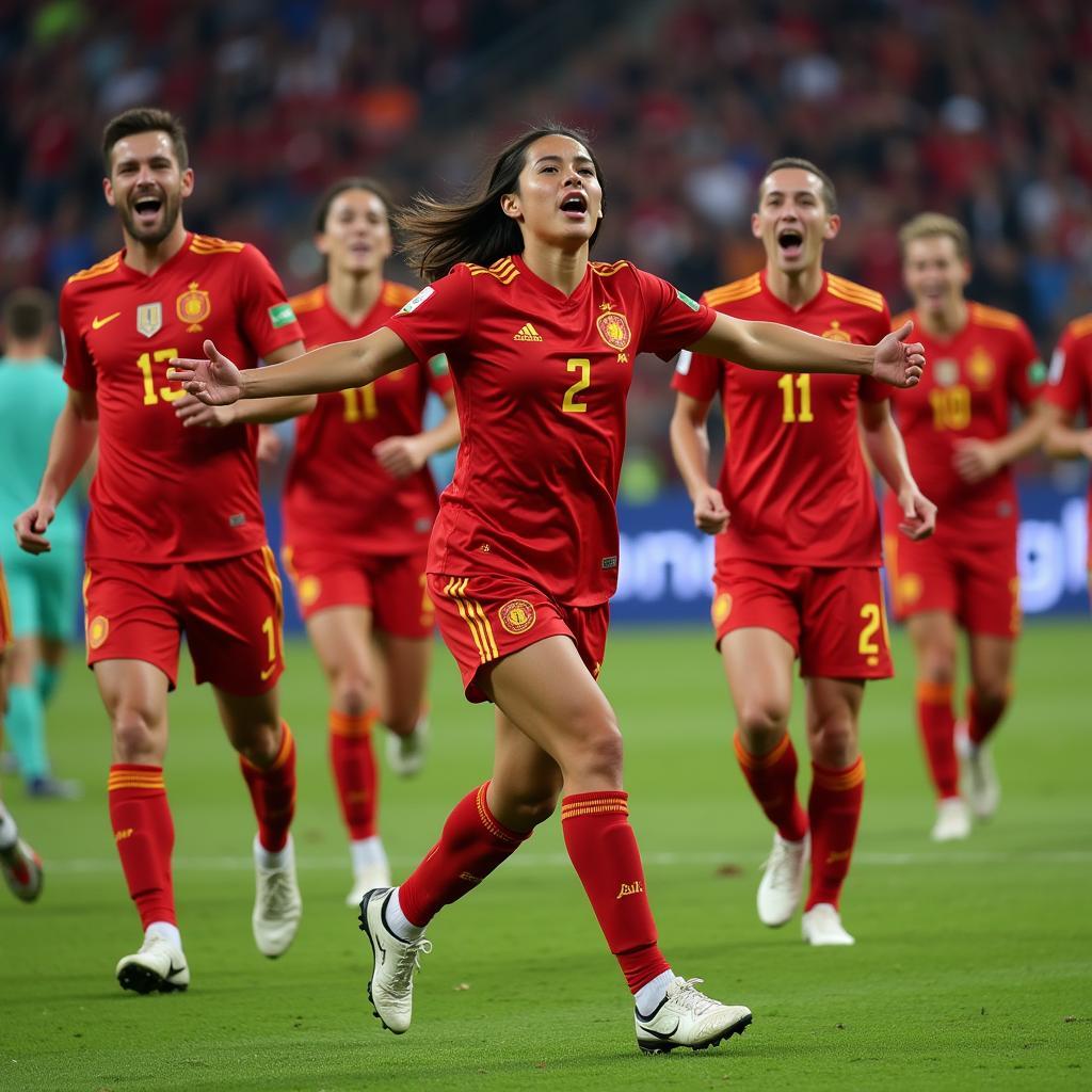 Nguyen Minh Chau celebrating a goal scored for the Vietnamese national team.