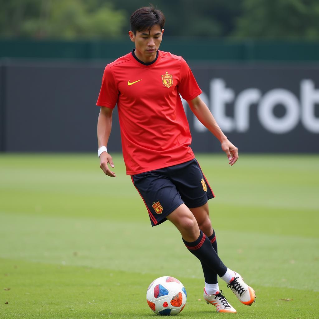 Nguyen Quang Hai during a training session with Hanoi FC