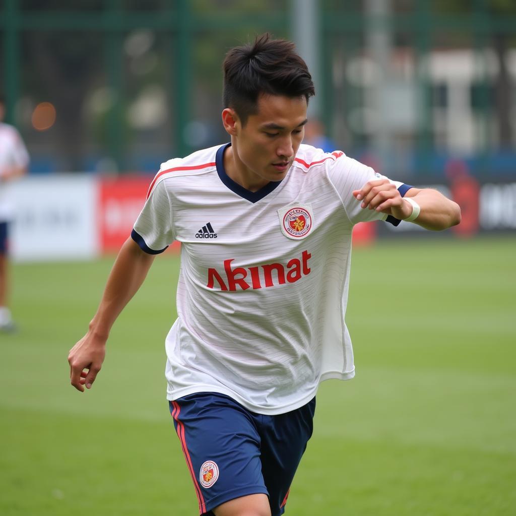 Nguyen Thanh Trung engaged in football training