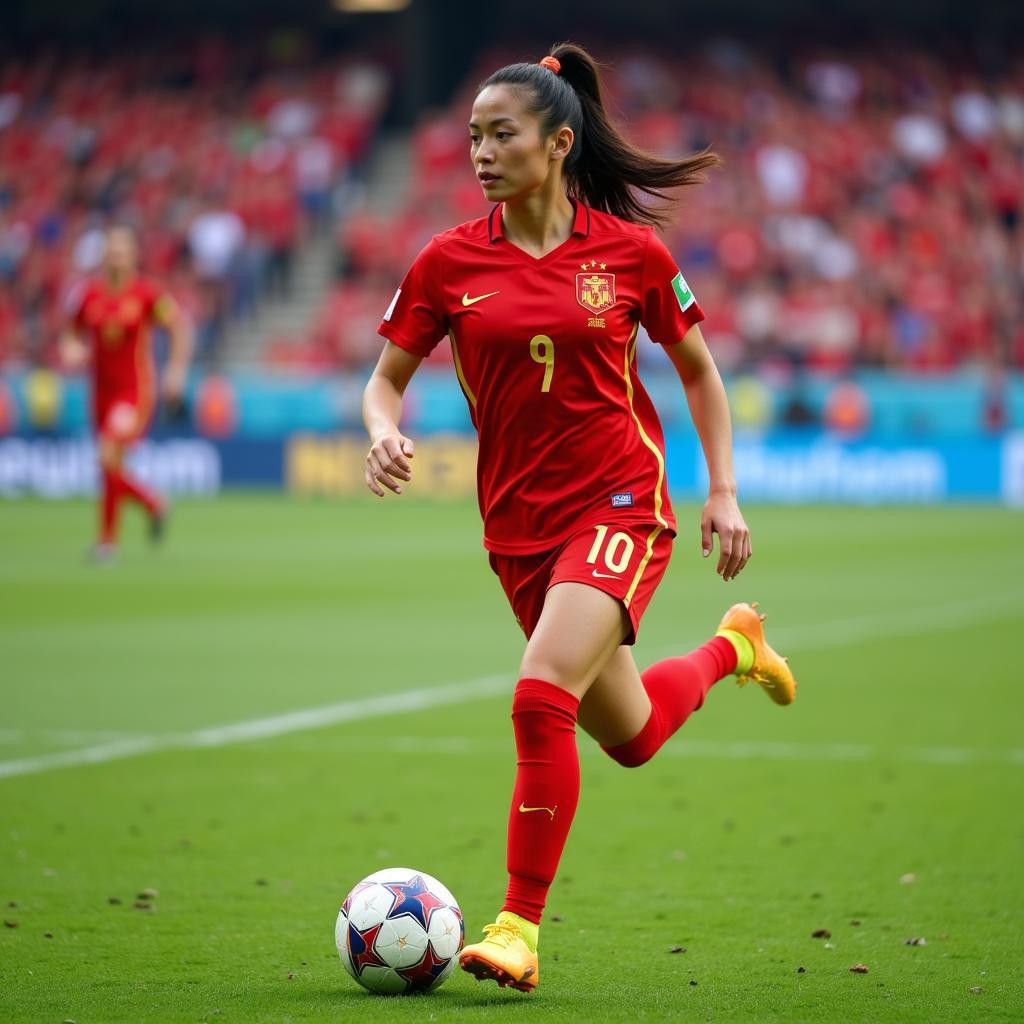 Nguyen Thi Loan, a star of Vietnam's women's football team, in action during a match.