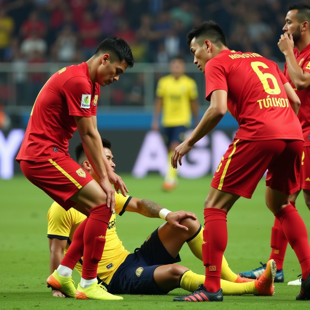 Nguyen Tuan Anh sustains an injury during a football match