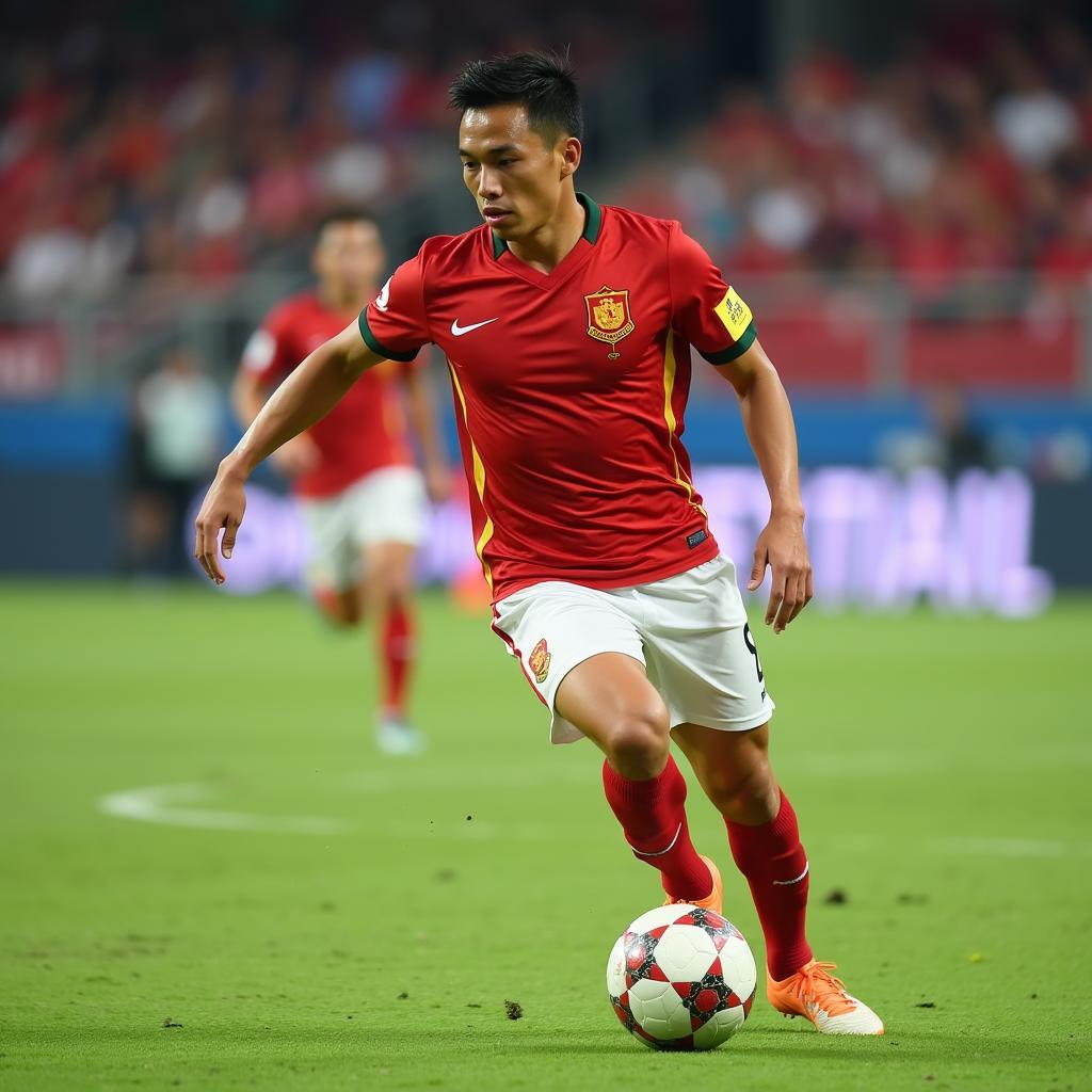 Vietnamese midfielder Nguyen Tuan Anh controls the ball.