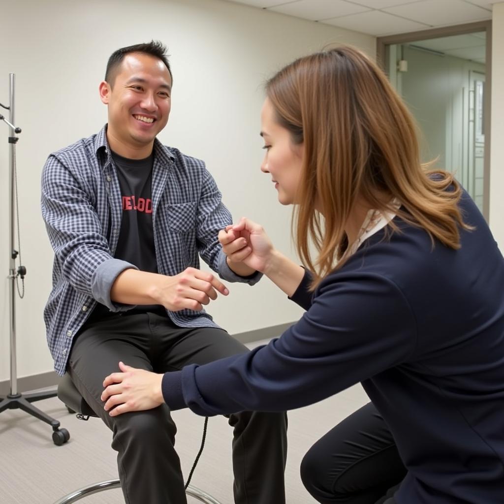 Nguyen Tuan Anh undergoes physiotherapy as part of his injury recovery process.