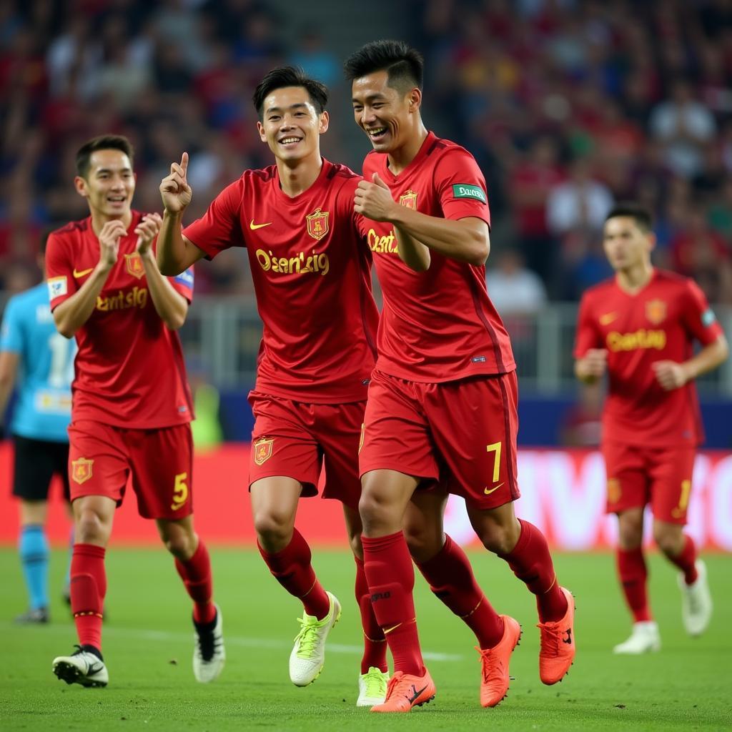 Nguyen Van Dung celebrating a football victory