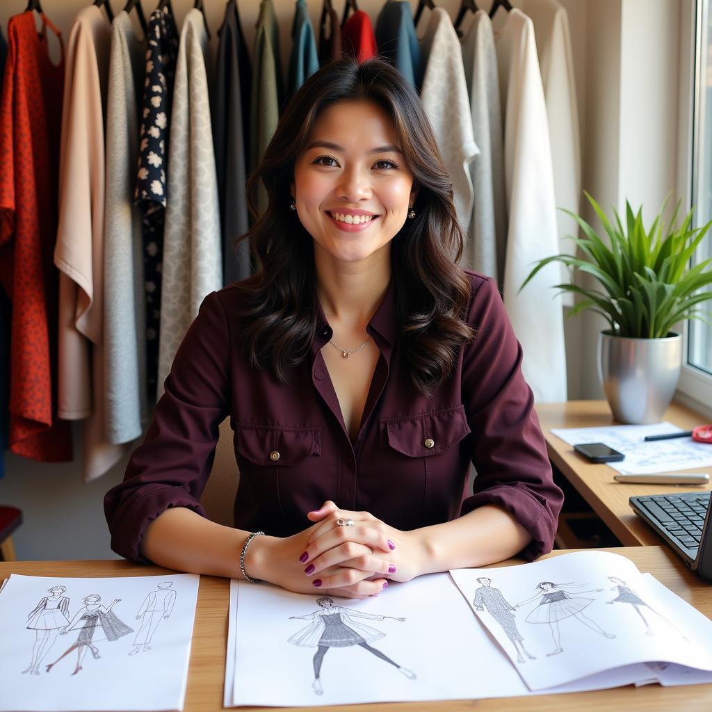 Nhat Linh managing her fashion business.